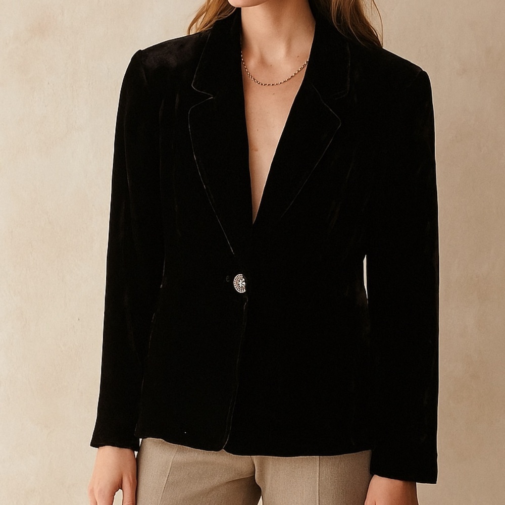 St. John Couture Crushed Velvet Silk embellished beaded Blazer Brown 12